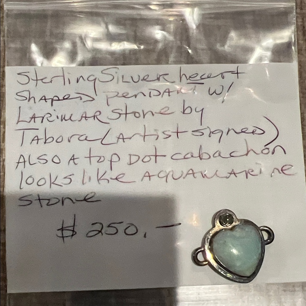 Sterling Silver Heart Pendant with Larimar Stone